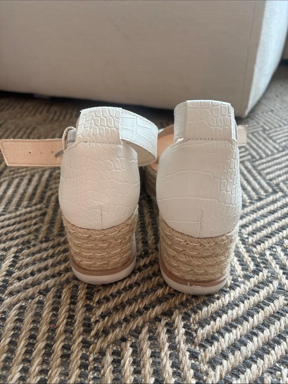 Dolce Vita White Croc-Embossed Wedge Sandals with Ankle Strap